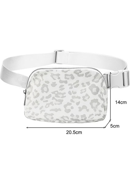Leopar Desenli Beyaz Naylon Koşu Saklama Çantası Ayarlanabilir Koşu Kemeri Bel Paketi Çok Fonksiyonlu Aşınmaya Dayanıklı Yüksek Kapasiteli Spor Aksesuarları (Yurt Dışından)