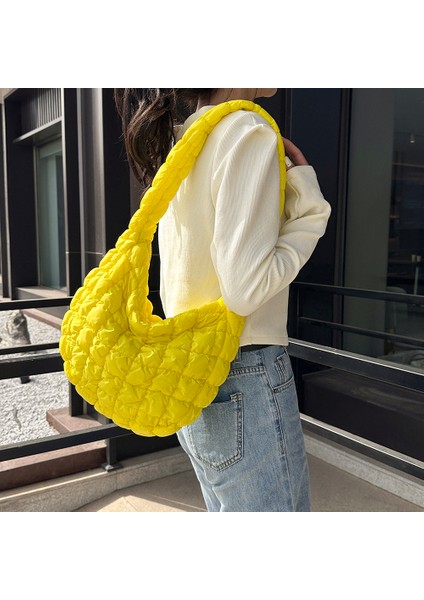 Kadınlar Için Sarı Kapitone Crossbody Çanta Pileli Çanta Yastıklı Bulut Omuz Çantaları Dantelli Kabarcıklar Tote Çanta Naylon Rahat Messenger Çanta (Yurt Dışından) fırsatları