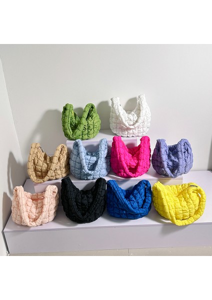 Kadınlar Için Sarı Kapitone Crossbody Çanta Pileli Çanta Yastıklı Bulut Omuz Çantaları Dantelli Kabarcıklar Tote Çanta Naylon Rahat Messenger Çanta (Yurt Dışından) indirimleri