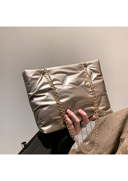 Şampanya B Kış Kadın Kirpi Tote Çanta Pamuk Aşağı Yastıklı Omuz Çantaları Kapitone Çanta Çanta Pileli Naylon Alışveriş Messenger Çanta 2023 Yeni (Yurt Dışından)