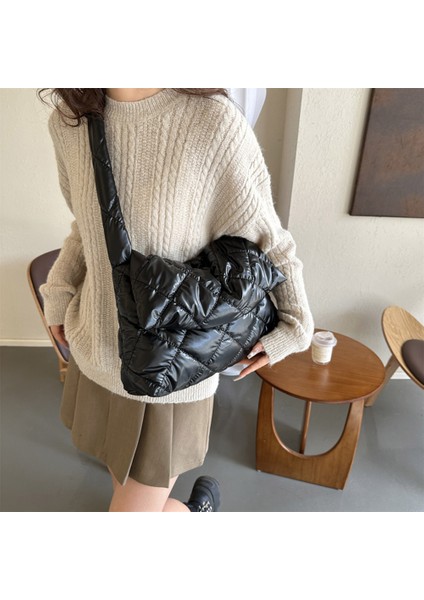 Şampanya B Kış Kadın Kirpi Tote Çanta Pamuk Aşağı Yastıklı Omuz Çantaları Kapitone Çanta Çanta Pileli Naylon Alışveriş Messenger Çanta 2023 Yeni (Yurt Dışından) modelleri