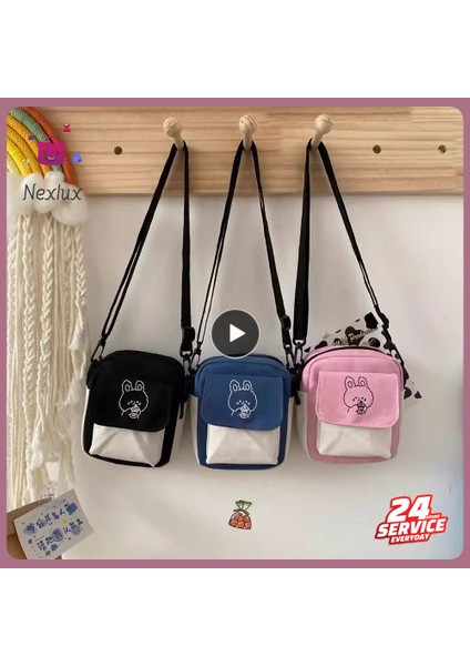 Pembe ve Siyah 16X13X2 Sevimli Kanvas Telefon Çanta Küçük Tavşan Karikatür Alışveriş Çantası Moda Kız Öğrenci Kız Kadınlar Için Crossbody Omuz Çantaları Çanta (Yurt Dışından) fiyatları
