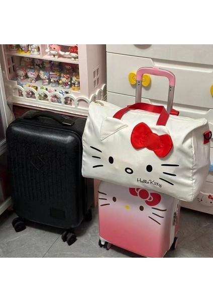 Hello Kitty Sanrio Hello Kitty Seyahat Çantaları Büyük Kapasiteli Moda Kadın Çanta Kawaii Katlanabilir Naylon Su Geçirmez Bagaj Çantası Saklama Çantası (Yurt Dışından)