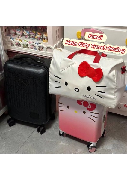 Hello Kitty Sanrio Hello Kitty Seyahat Çantaları Büyük Kapasiteli Moda Kadın Çanta Kawaii Katlanabilir Naylon Su Geçirmez Bagaj Çantası Saklama Çantası (Yurt Dışından)