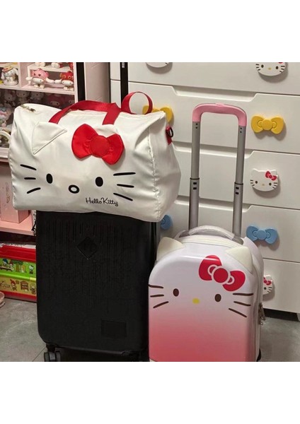 Hello Kitty Sanrio Hello Kitty Seyahat Çantaları Büyük Kapasiteli Moda Kadın Çanta Kawaii Katlanabilir Naylon Su Geçirmez Bagaj Çantası Saklama Çantası (Yurt Dışından)