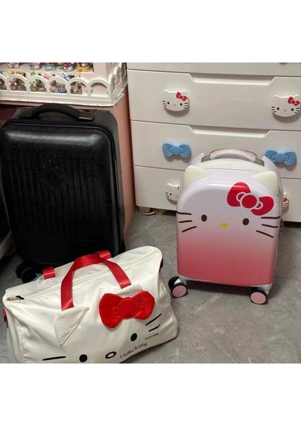 Hello Kitty Sanrio Hello Kitty Seyahat Çantaları Büyük Kapasiteli Moda Kadın Çanta Kawaii Katlanabilir Naylon Su Geçirmez Bagaj Çantası Saklama Çantası (Yurt Dışından)