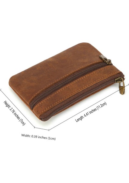 Küçük Açık Kahverengi Genodern Vintage Çılgın At Deri Erkek Bozuk Para Cüzdanı Hakiki Deri Fermuarlı Para Cüzdan Retro Anahtarlık Küçük Para Çantası (Yurt Dışından)