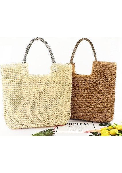 3813-HAKI Kadın Plaj Vintage El Yapımı Dokuma Omuz Çantası Rafya Rattan Alışveriş Çantaları Bohemian Bayanlar Yaz Seyahat Tatil Rahat Tote (Yurt Dışından) fırsatları