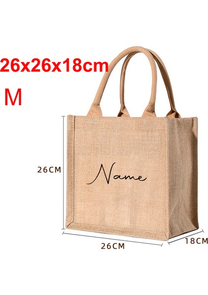 M-26X26X18CM Adınızı Not Dropshipping Özel Ad Jüt Çanta Çanta Çuval Bezi Alışveriş Tote Butik Iş Logo Baskı Giveaway Düğün Parti Hediye Çanta (Yurt Dışından)