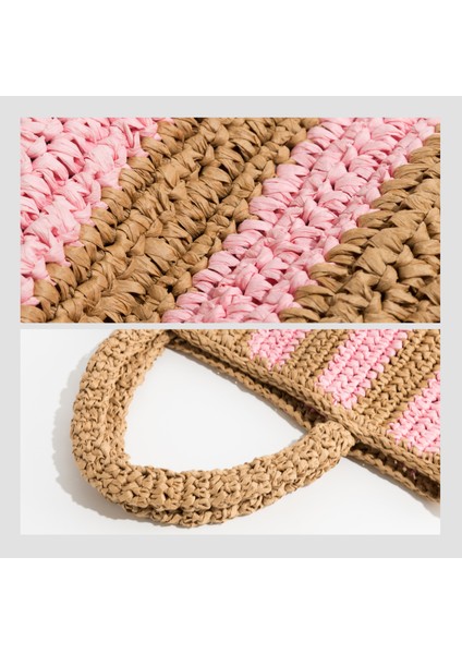 Stil 6 Mabula Moda Çizgili Kadın Hasır Çanta El Dokuma Yaz Plaj Tote Kadın Rahat Üst Kolu Çanta Lüks Tasarım Omuz Çantası (Yurt Dışından) fırsatları