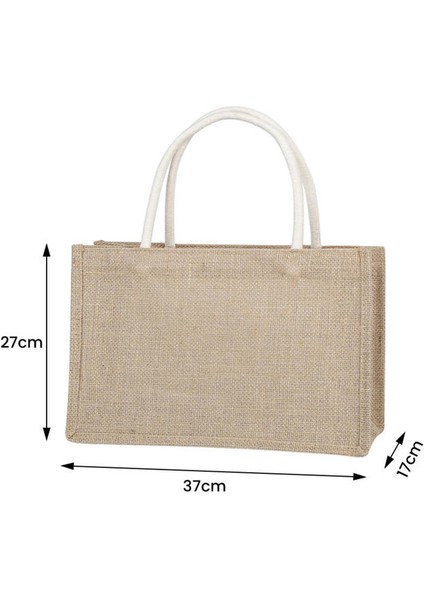 5-27X37X17 Vintage Bambu Jüt Çanta Su Geçirmez Çuval Bezi Tote Çanta Rahat Büyük Kapasiteli Bej Çanta Taşınabilir Plaj Seyahat Organizatör Çanta (Yurt Dışından)