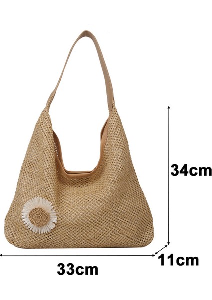 Açık Kahverengi Yaz Yuvarlak Hasır Kamış Örgü Çanta Renk Ekleme El Yapımı Dokuma Plaj Kadın Messenger Omuz Crossbody Bez Çantalar Çanta Seyahat (Yurt Dışından)