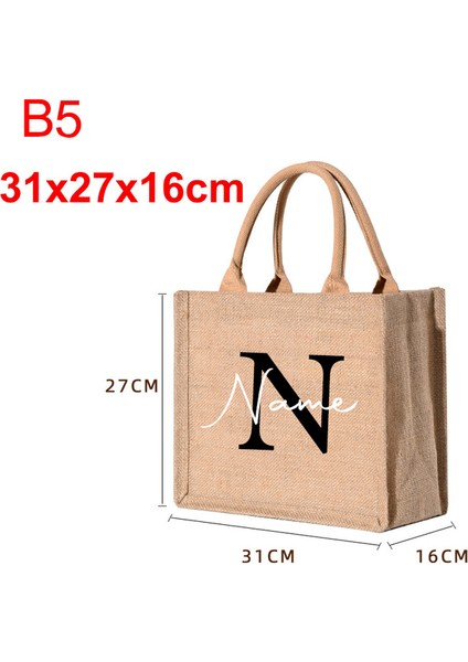 B5-31X27X16CM Not Adı Veya Logo Özel Ad Jüt Çanta Kişiselleştirilmiş A-Z Çuval Bezi Logo Baskı Alışveriş Çantası Tote Butik Küçük Işletme Hediyesi Kızlar Gezisi Düğün (Yurt Dışından)