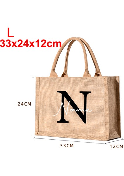 L-33X24X12CM Not Adı Veya Logo Özel Ad Jüt Çanta Kişiselleştirilmiş A-Z Çuval Bezi Logo Baskı Alışveriş Çantası Tote Butik Küçük Işletme Hediyesi Kızlar Gezisi Düğün (Yurt Dışından)