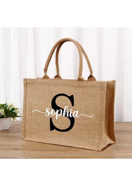 L-33X24X12CM Not Adı Veya Logo Özel Ad Jüt Çanta Kişiselleştirilmiş A-Z Çuval Bezi Logo Baskı Alışveriş Çantası Tote Butik Küçük Işletme Hediyesi Kızlar Gezisi Düğün (Yurt Dışından)