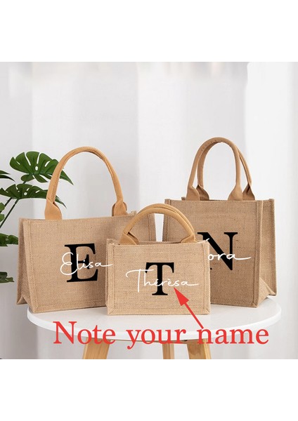 L-33X24X12CM Not Adı Veya Logo Özel Ad Jüt Çanta Kişiselleştirilmiş A-Z Çuval Bezi Logo Baskı Alışveriş Çantası Tote Butik Küçük Işletme Hediyesi Kızlar Gezisi Düğün (Yurt Dışından)