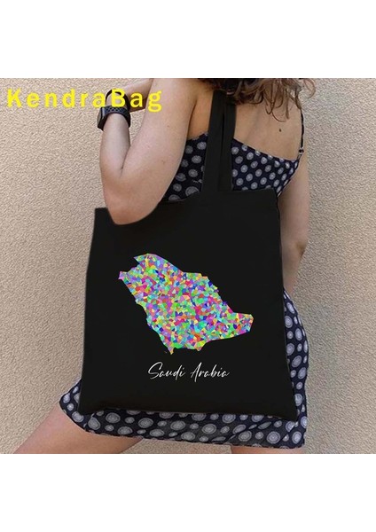 B 97 35X40CM Riyad Cidde Suudi Arabistan Harita Bayrağı Islam Mekke Arap Kız Abu Dabi Prens Shopper Tote Kanvas Çanta Pamuk Omuz Eko Çanta (Yurt Dışından)