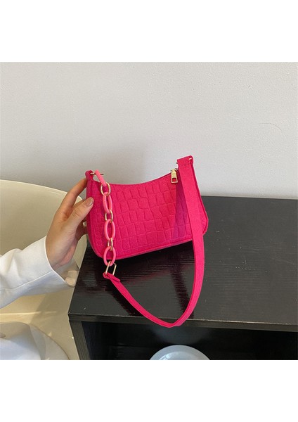 Gül Kırmızı Moda Kadınlar Için Omuz Çantaları Keçe Kadın Kadın Subaxillary Çanta Tasarımı Gelişmiş Doku Koltukaltı Çanta Çantalar Eyer Çantası (Yurt Dışından) modelleri