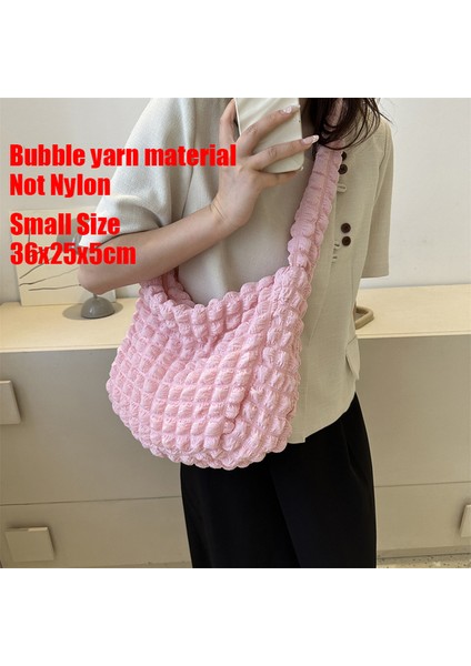 Kabarcık Iplik Pembe Kapitone Yastıklı Kadınlar Için Crossbody Çanta Pileli Kabarcıklar Bulut Omuz Çantaları Büyük Tote Kova Tasarımcı Çanta Dantelli Çanta 2023 (Yurt Dışından)