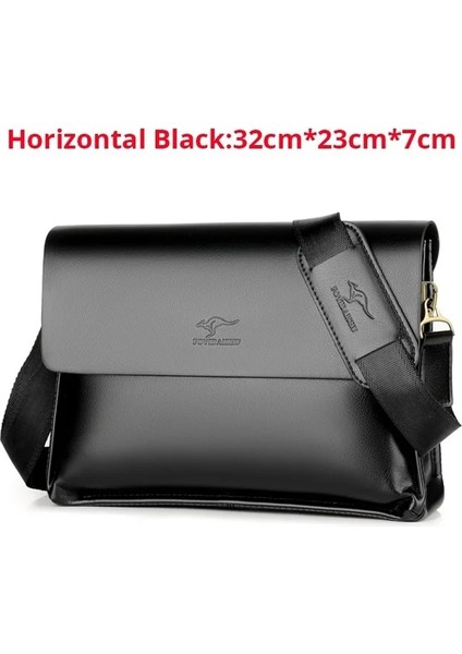 Yatay Siyah Lüks Kanguru Marka Deri Askılı Çanta Erkek Çanta Göğüs Crossbody Çanta Erkekler Için Iş Küçük Omuz Çantası Yaz Erkek Çanta (Yurt Dışından)
