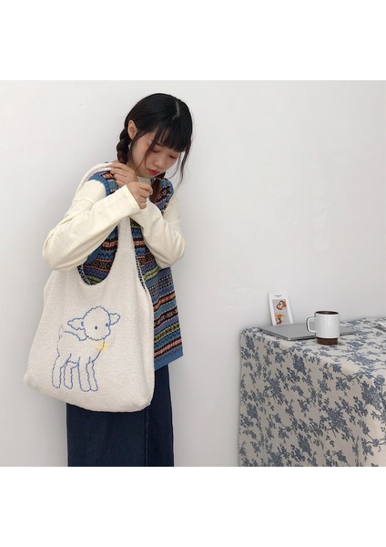 Beyaz Kumaş Omuz Çantası Büyük Kapasiteli Yumuşak Alışveriş Çantaları Kızlar Sevimli Okul Çantası Kadın Peluş Ayı Çanta (Yurt Dışından) fiyatları