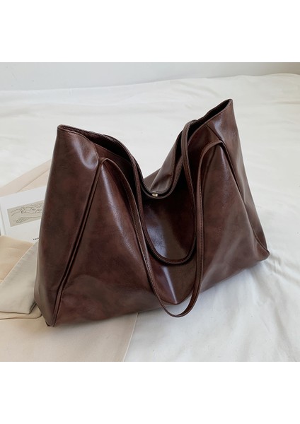 Mavi Kadın Moda Alışveriş Çantası Düz Renk Vintage Omuz Çantası Büyük Kapasiteli Tek Omuz Çantası Yumuşak Retro Tote Çanta Kova Çanta (Yurt Dışından) modelleri