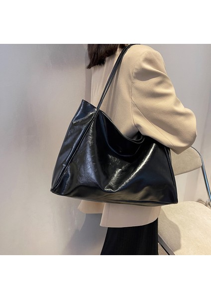 Mavi Kadın Moda Alışveriş Çantası Düz Renk Vintage Omuz Çantası Büyük Kapasiteli Tek Omuz Çantası Yumuşak Retro Tote Çanta Kova Çanta (Yurt Dışından) fırsatları