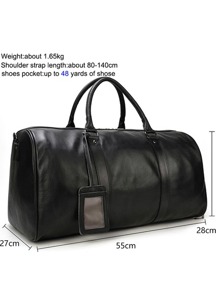 Siyah (55 Cm) Büyük Kapasiteli Hakiki Deri Seyahat Çantaları Erkek Kadın Yumuşak Siyah Inek Derisi Rahat Seyahat Spor Çantası Yüksek Kaliteli Inek Deri Omuz Çantası (Yurt Dışından)