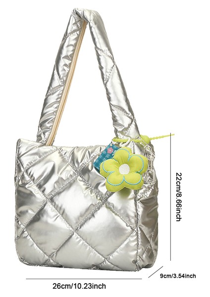 Gümüş Pamuk Yastıklı Omuz Çantası Kadınlar Için Kabarcıklar Çanta Üst Kolu Çanta Kış Kapitone Bulut Tote Çanta Kabarık Işe Gidip Alışveriş Çantaları (Yurt Dışından)