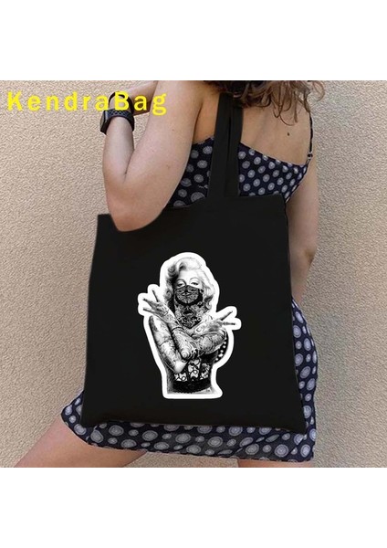 B 53 35X40CM Pop Art Marilyn Monroe Kanvas Omuz Çantası Yeniden Kullanılabilir Bakkal Çantası Andy Warhol Portre Kadın Büyük Pamuk Alışveriş Çantaları (Yurt Dışından)