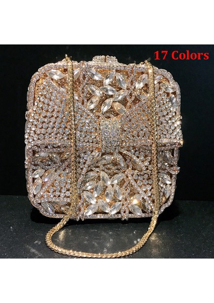 16 13.5CMX13.5CMX6CM 17 Renk Yeni Altın Yay Kristal Manşonlar Kare Rhinestone Akşam Çanta Parti Balo Çanta Lüks Kadın Düğün Gelin Çantalar (Yurt Dışından) fiyatları