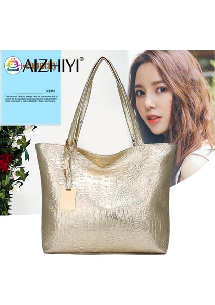 Gri Yeni Kız Tote Çanta Vintage Bayan Timsah Desen Pu Deri Omuz Alışveriş Çantası Bayanlar Rahat Büyük Kapasiteli Tote Çanta (Yurt Dışından) modelleri