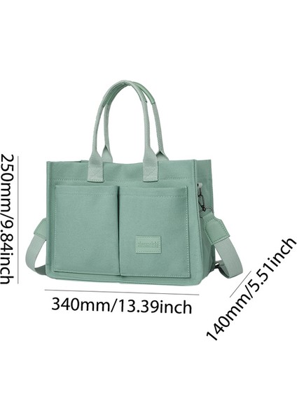 Yeşil Kadın Moda Omuz Çantası Büyük Kapasiteli Kanvas Şık Messenger Çanta Ayarlanabilir Askı Çok Cepler Kare Işe Gidiş Çantası (Yurt Dışından)