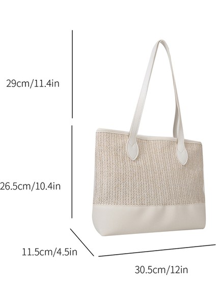 Beyaz Yaz Yuvarlak Hasır Kamış Örgü Çanta Renk Ekleme El Yapımı Dokuma Plaj Kadın Messenger Omuz Crossbody Bez Çantalar Çanta Seyahat (Yurt Dışından)