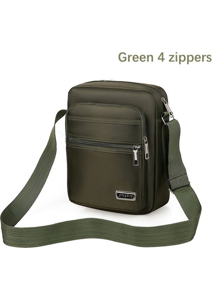 Yeşil 4 Fermuarlı Yeni Erkek Crossbody Çanta Naylon Erkek Kadın Omuz Çantaları Seyahat Rahat Depolama Omuz Çantası Messenger Çanta (Yurt Dışından)