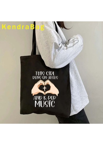 B 177 35X40CM Komik Kpop Söyleyen Parmak Kalp Kdrama Sevgilisi Saranghae Oppa K Pop Kız Kore Harajuku Anime Kaçak Kanvas Çanta Çocuk Shopper Çanta (Yurt Dışından)
