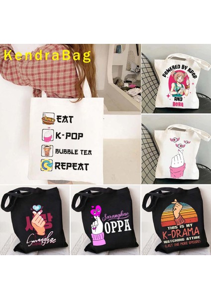 B 177 35X40CM Komik Kpop Söyleyen Parmak Kalp Kdrama Sevgilisi Saranghae Oppa K Pop Kız Kore Harajuku Anime Kaçak Kanvas Çanta Çocuk Shopper Çanta (Yurt Dışından) fiyatları