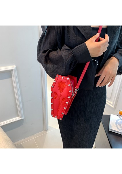 Kırmızı S Yeni Yenilik Tabut Şekli Çantalar ve Çanta Kadınlar Için Gotik Çapraz Omuz Çantası Kızlar Küçük Crossbody Çanta Moda Günü Manşonlar (Yurt Dışından) fırsatları