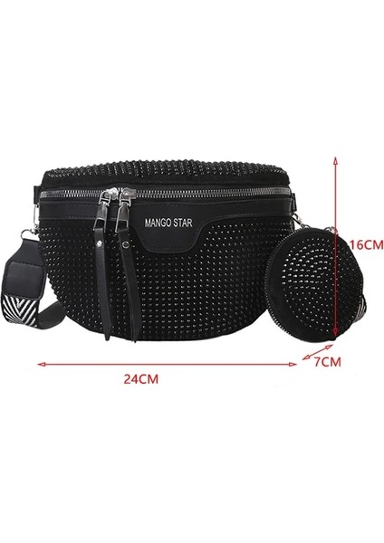 A-Siyah Moda Taklidi Bel Kemeri Çantası Omuz Crossbody Pu Deri Göğüs Telefon Paketi (Yurt Dışından)