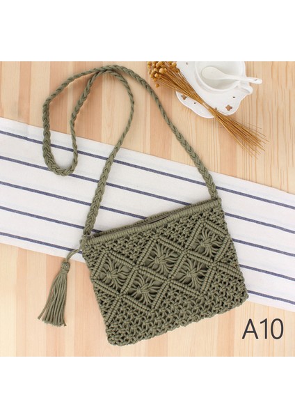 A10 Basit Püskül Dokuma Hasır Çanta Retro El Dokuma Çanta Moda Dokuma Çanta Yaz Plaj Kare Çanta Açık Hasır Dokuma Çanta (Yurt Dışından)