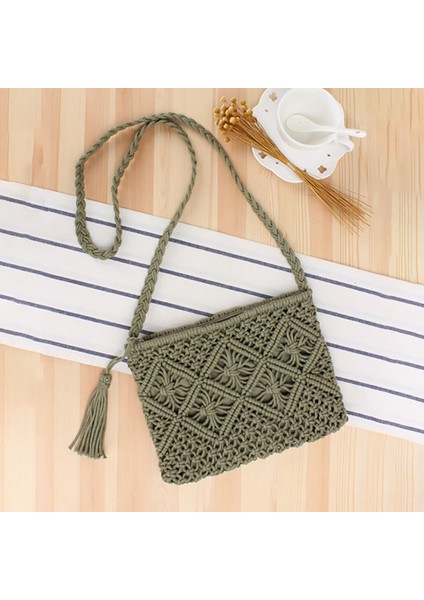 A10 Basit Püskül Dokuma Hasır Çanta Retro El Dokuma Çanta Moda Dokuma Çanta Yaz Plaj Kare Çanta Açık Hasır Dokuma Çanta (Yurt Dışından) fiyatları