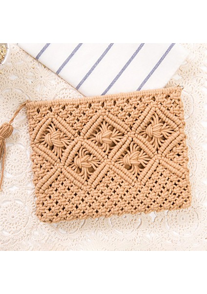 A10 Basit Püskül Dokuma Hasır Çanta Retro El Dokuma Çanta Moda Dokuma Çanta Yaz Plaj Kare Çanta Açık Hasır Dokuma Çanta (Yurt Dışından) fırsatları