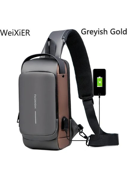 Gri 50028 Yeni Erkekler Anti Hırsızlık Göğüs Çantası Omuz USB Şarj Crossbody Paketi Okul Kısa Seyahat Haberciler Spor Salonu Erkek Sling Spor Paketi (Yurt Dışından)