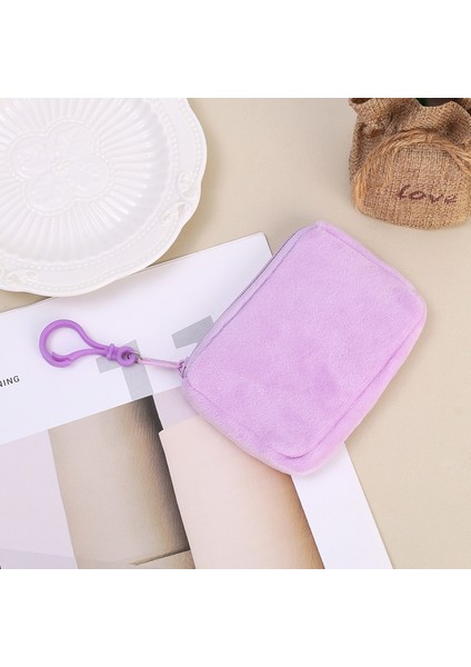 Mor Yeni Peluş Bozuk Para Cüzdanı Kadın Sevimli Mini Dikdörtgen Cüzdan Değişim Kılıfı Küçük Fermuar Cüzdan Debriyaj Taşınabilir Kulaklık Çantası Kart Çantaları (Yurt Dışından)
