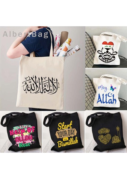 221 35X40CM Islam Arapça Kur'an Islami Alıntılar Allah Müslüman Bismillah Çiçek Shopper Kanvas Tote Çanta Ya Hussain Irak Bayrağı Omuz Çanta (Yurt Dışından) fiyatları