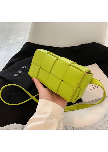 Açık Yeşil 크로스가방 여성 Deri Dokuma Küçük Bel Çantaları Kadınlar Için Lüks Marka Çanta Örgü Crossbody Çanta Basit Izgara Göğüs Çantası Küçük Kare Çanta (Yurt Dışından)
