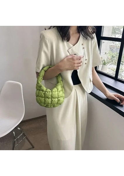 Açık Yeşil Moda Kapitone Omuz Çantaları Kadın Çanta Mini Bulut Pilili Çanta Puffer Hamur Çantası Lüks Tote Çanta Dantelli Çanta (Yurt Dışından)