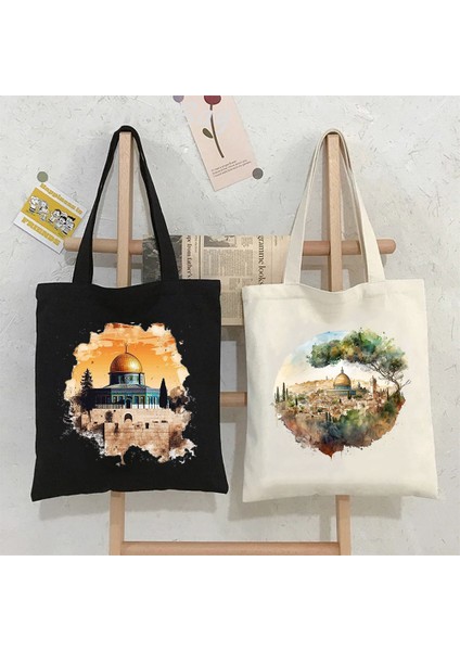 09 35X40CM Kudüs Omuz Çantası Kubbe Kaya Poligon Çizim Bez Çantalar Alışveriş Çantası Hediye Yeniden Kullanılabilir Büyük Omuz Çantaları (Yurt Dışından) fiyatları