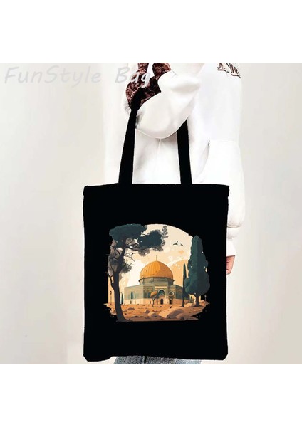 09 35X40CM Kudüs Omuz Çantası Kubbe Kaya Poligon Çizim Bez Çantalar Alışveriş Çantası Hediye Yeniden Kullanılabilir Büyük Omuz Çantaları (Yurt Dışından) indirimleri