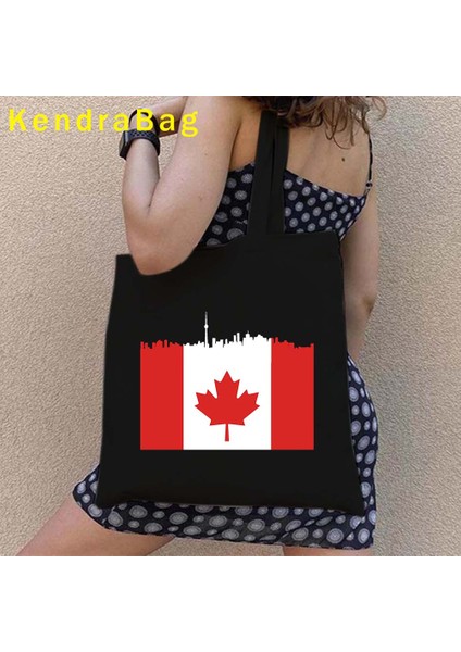B 143 35X40CM Kanada Bayrağı Haritası Ottawa Toronto Kanada Vintage Vatansever Semboller Akçaağaç Yaprağı Kanada Ayı Hediye Kanvas Tote Çanta Pamuk Çanta (Yurt Dışından)